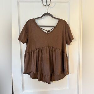 SO Mocha Brown Short Sleeve Peplum Blouse